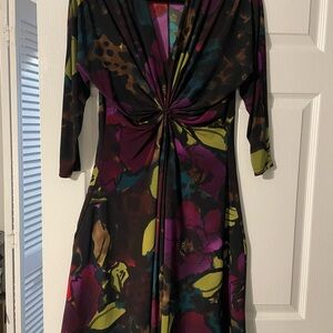 Kim Rogers Black and Purple Floral Long Sleeve Dress